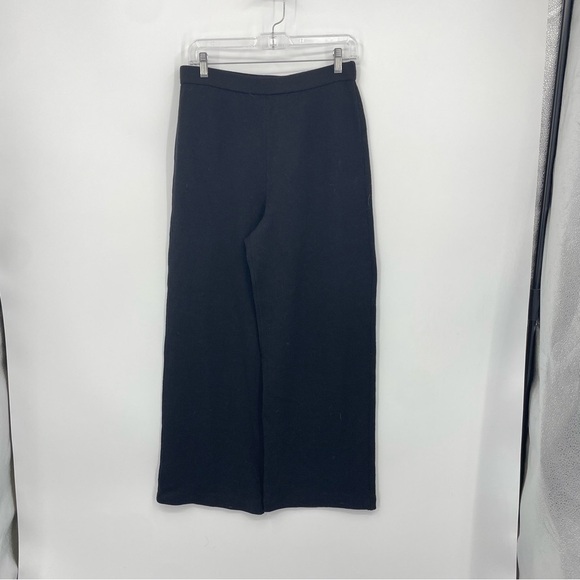 St. John Caviar Black Wool Blend Santana Knit Pants Trouser wide leg Size 8 - Picture 1 of 11